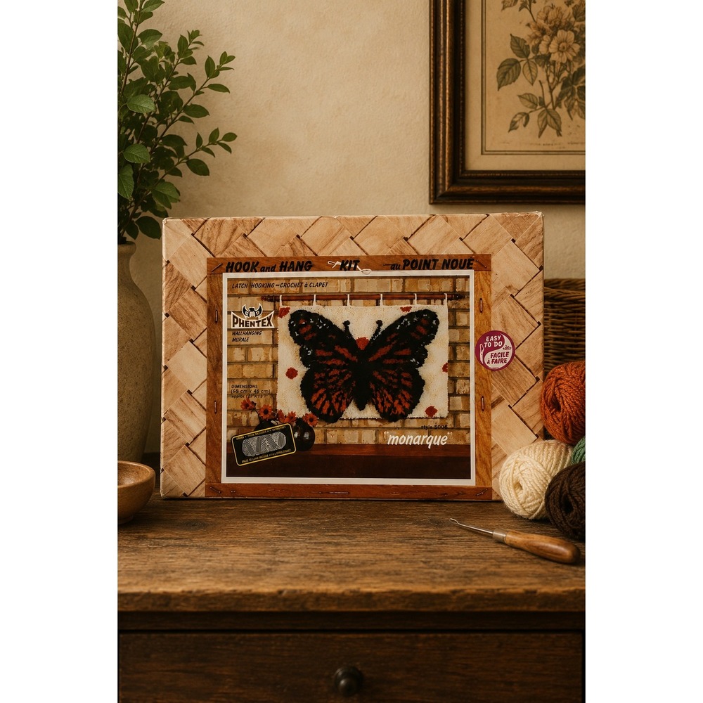 Vintage Phentex Monarque Butterfly Latch Hook Kit New Craft Canada DIY Wall Art